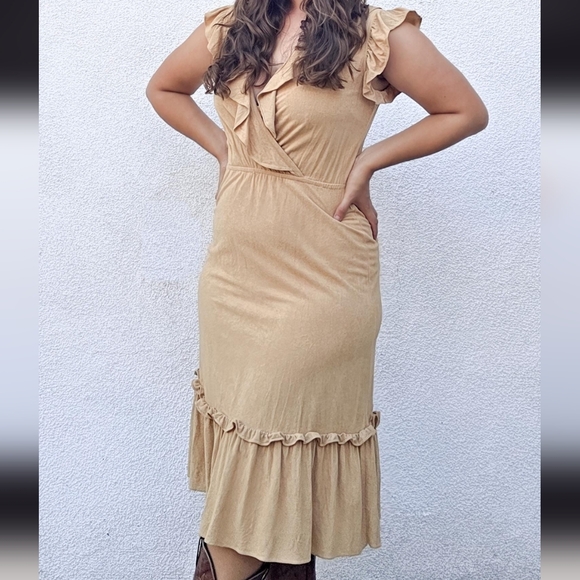 Vintage Tan Faux Suede Western Prairie Dress by Timely Trends / 1980s - Picture 2 of 6